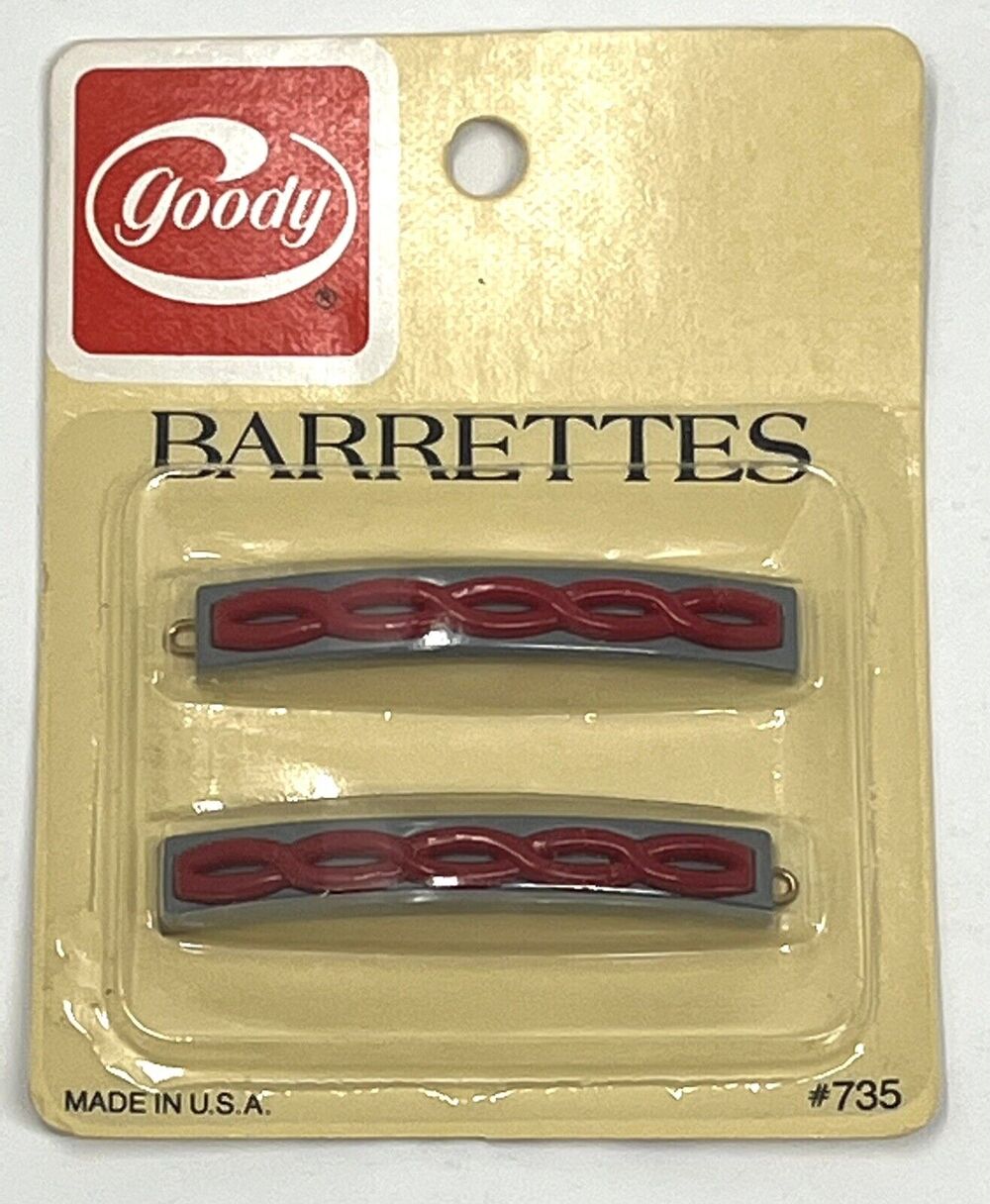 Vintage Goody Barrettes 2.5” Metal Clasp #735 GRAY RED 1982 NIP (2)